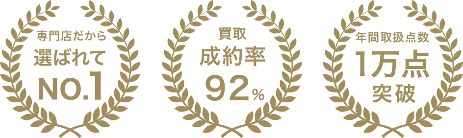 専門店だから選ばれてNO.1 買取 成約率９２％ 年間取扱点数１万点突破